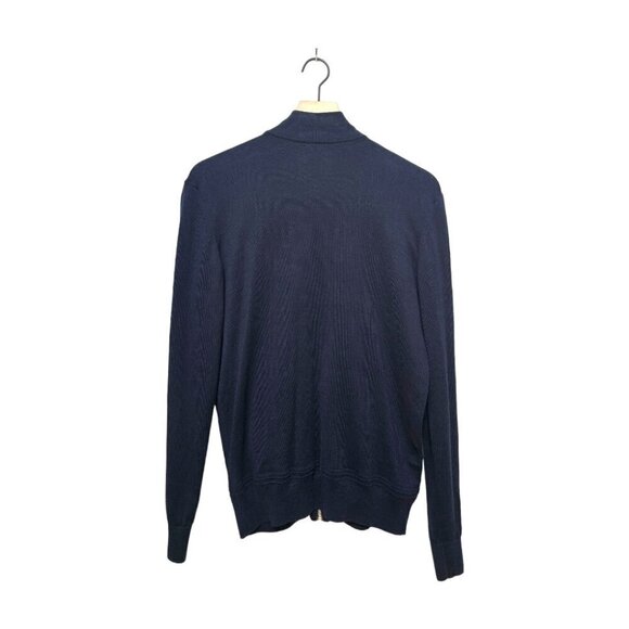 Zara Navy Mock Neck Ribbed Knit Long Sleeve Lightweight Zip Jacket Sz M - Picture 5 of 6